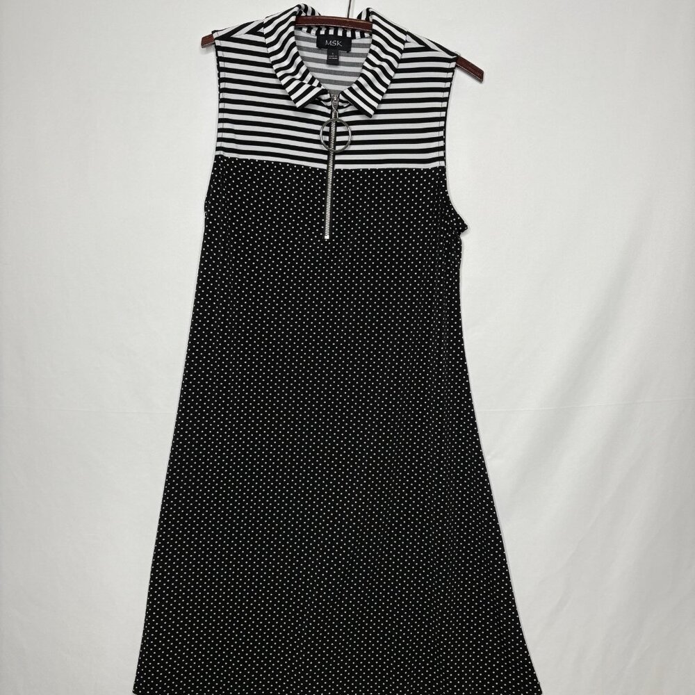 MSK Womens Size Large Zip Closure Sleeveless Black and White Stripes Polka Dots